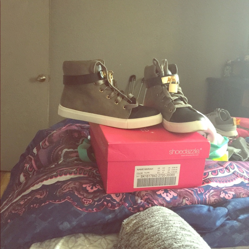 Grey and dark blue high tops from shoe dazzle